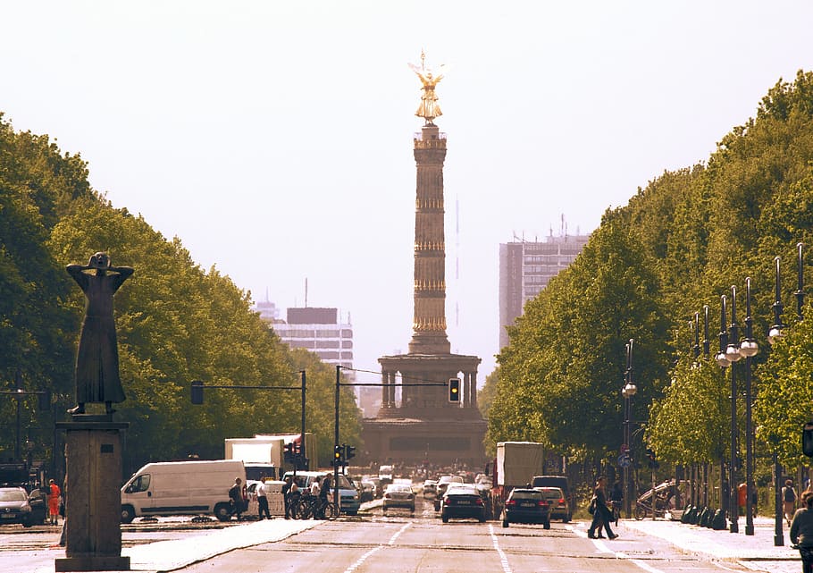 berlin, road, siegessäule, traffic, jam, morning, germany, HD wallpaper