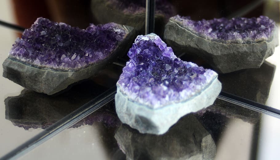 amethyst, blue, gem, minerals, hell, mirrored, purple, close-up HD wallpaper