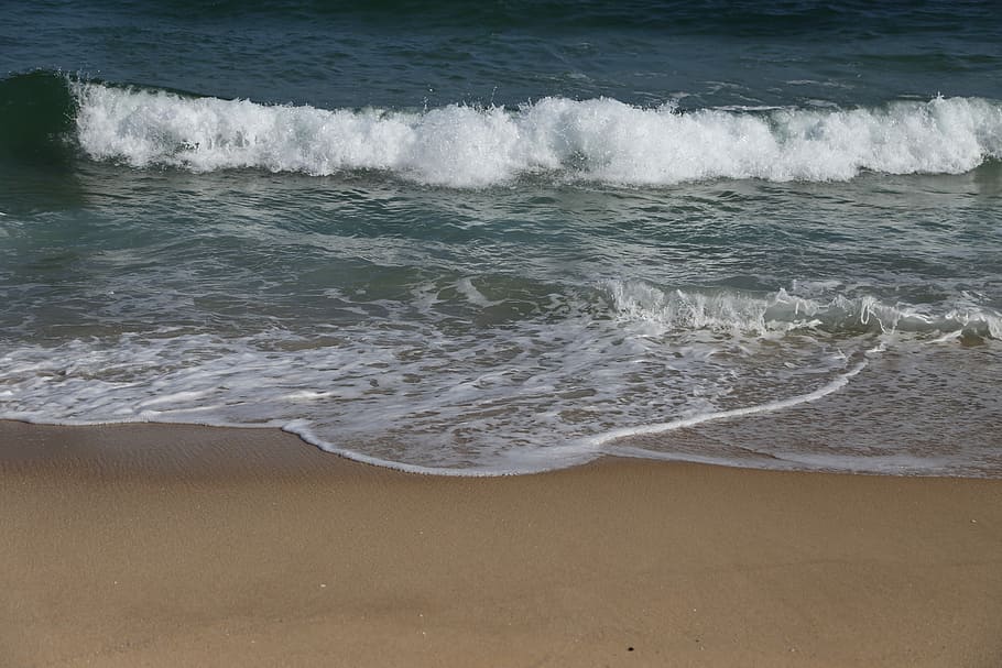 Sea, sandy, sandy beach, wave, water, nature, surf, coastline HD wallpaper