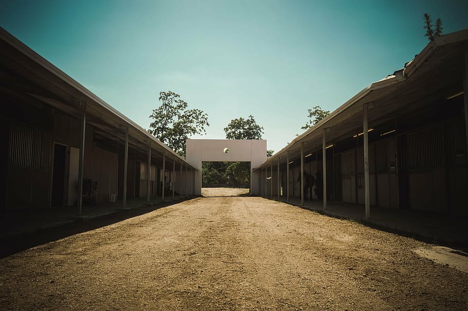 perspective, stables, building, structure, architecture, country HD wallpaper