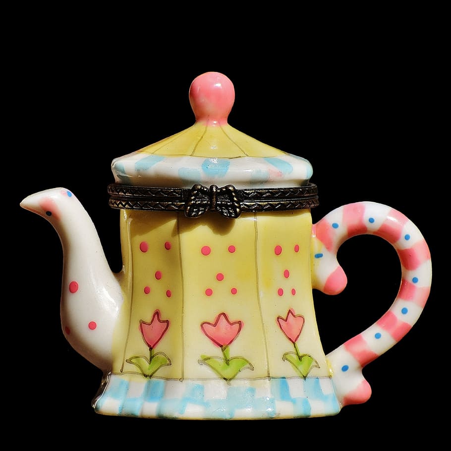 teapot, drink, coffee pot, relax, afternoon, ceramic, black background HD wallpaper