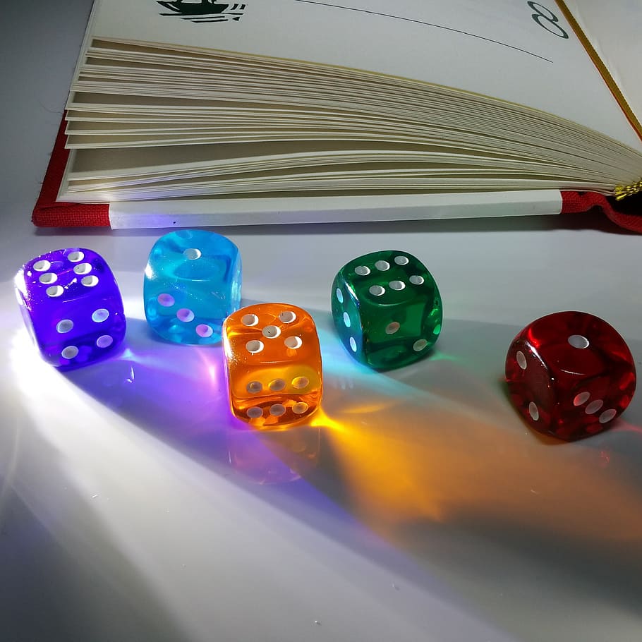book, luck, lucky dice, cube, colorful, multi colored, leisure games, HD wallpaper