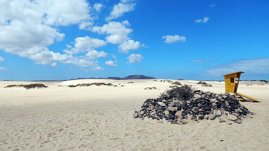 desert, canary islands, blue, white, relax, sand, fuerteventura, HD wallpaper