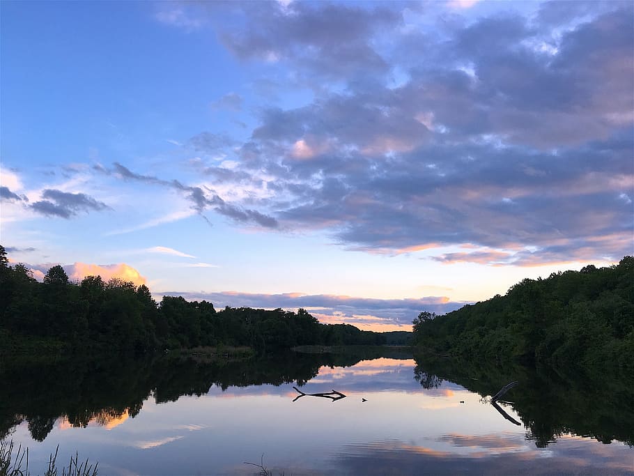 lake, sunset, clouds, sky, water, landscape, nature, reflection HD wallpaper
