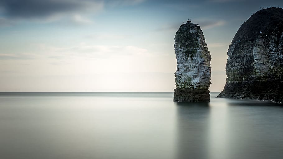 body of water and white concrete cliff, Chalk, Stack, Seascape HD wallpaper