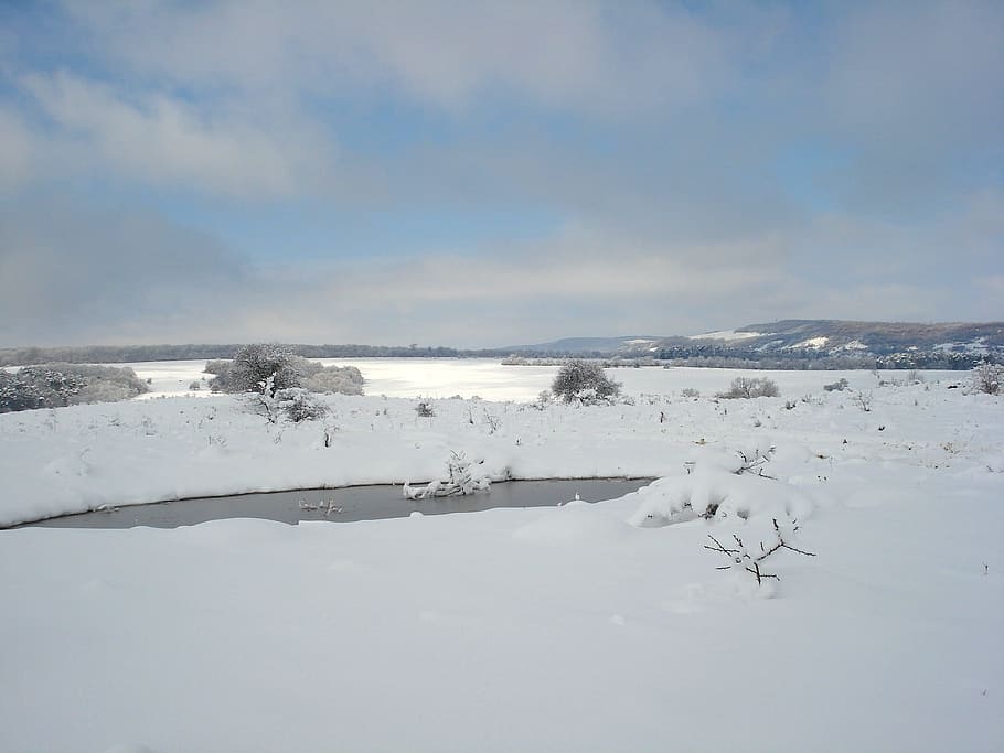 Landscape, Clouds, Winter, Snow, sky, ice, mountains, valley HD wallpaper