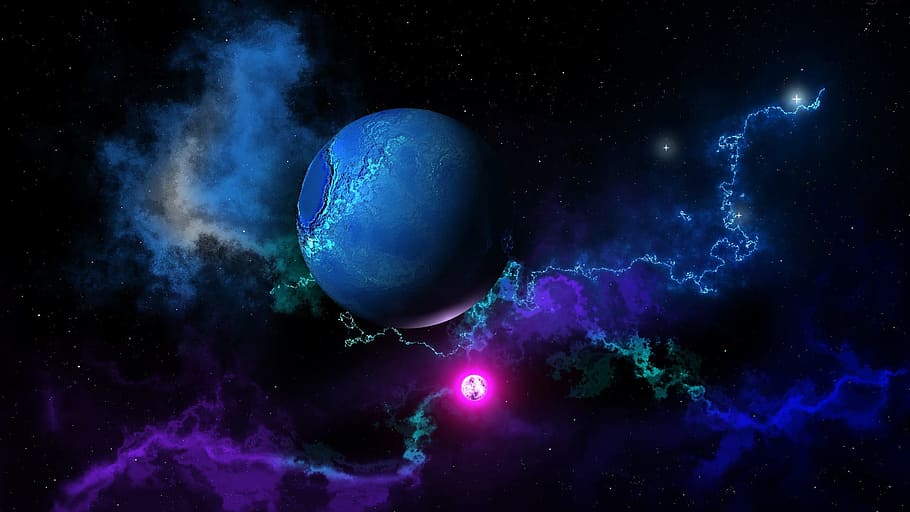 astronomy, space, moon, galaxy, planet, star, wallpaper, blue HD wallpaper