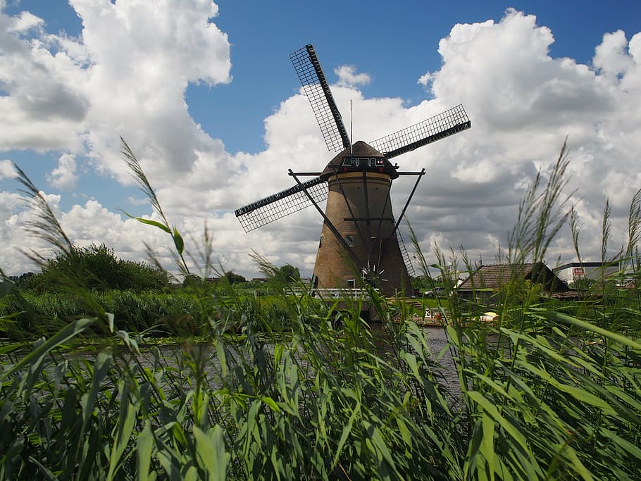 windmill, forward, rainy, holland, holiday, clouds, alternative energy, HD wallpaper