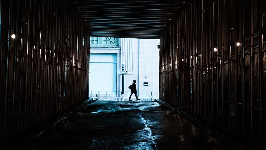 people, man, alone, dark, tunnel, walk, building, architecture HD wallpaper