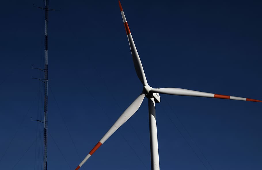 close up photography of white and red wind turbine, white and red wind turbine HD wallpaper