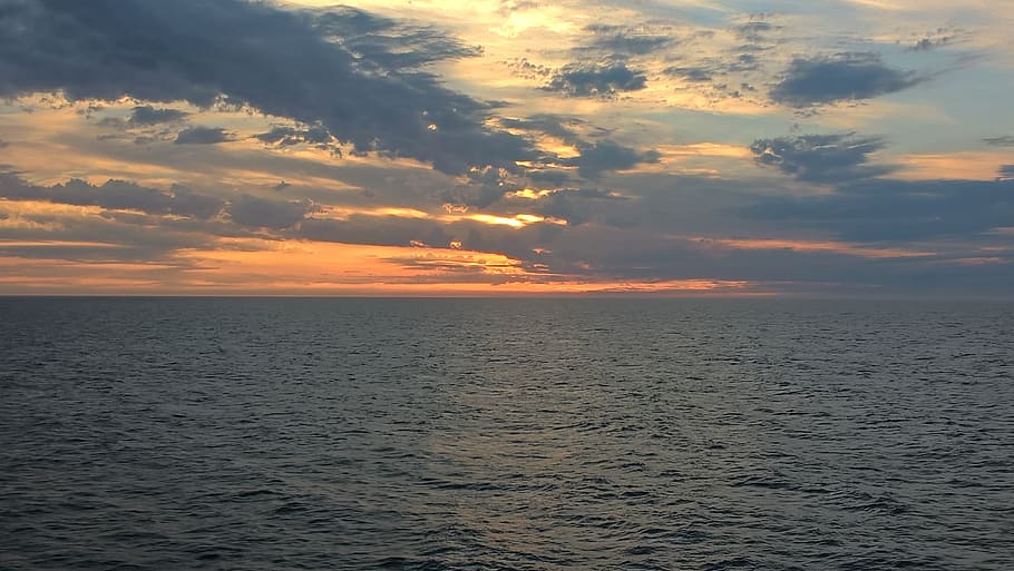 sunset, clouds, sea, horizon, abendstimmung, evening sky, seascape HD wallpaper