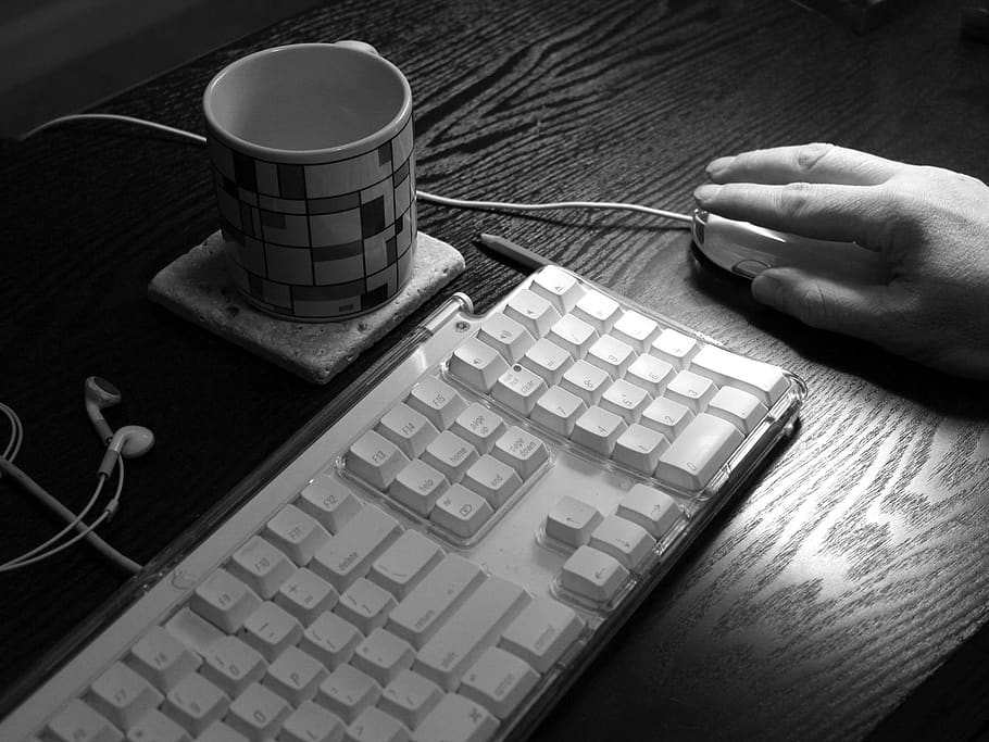 keyboard, mouse, computer, desktop, human hand, table, technology HD wallpaper