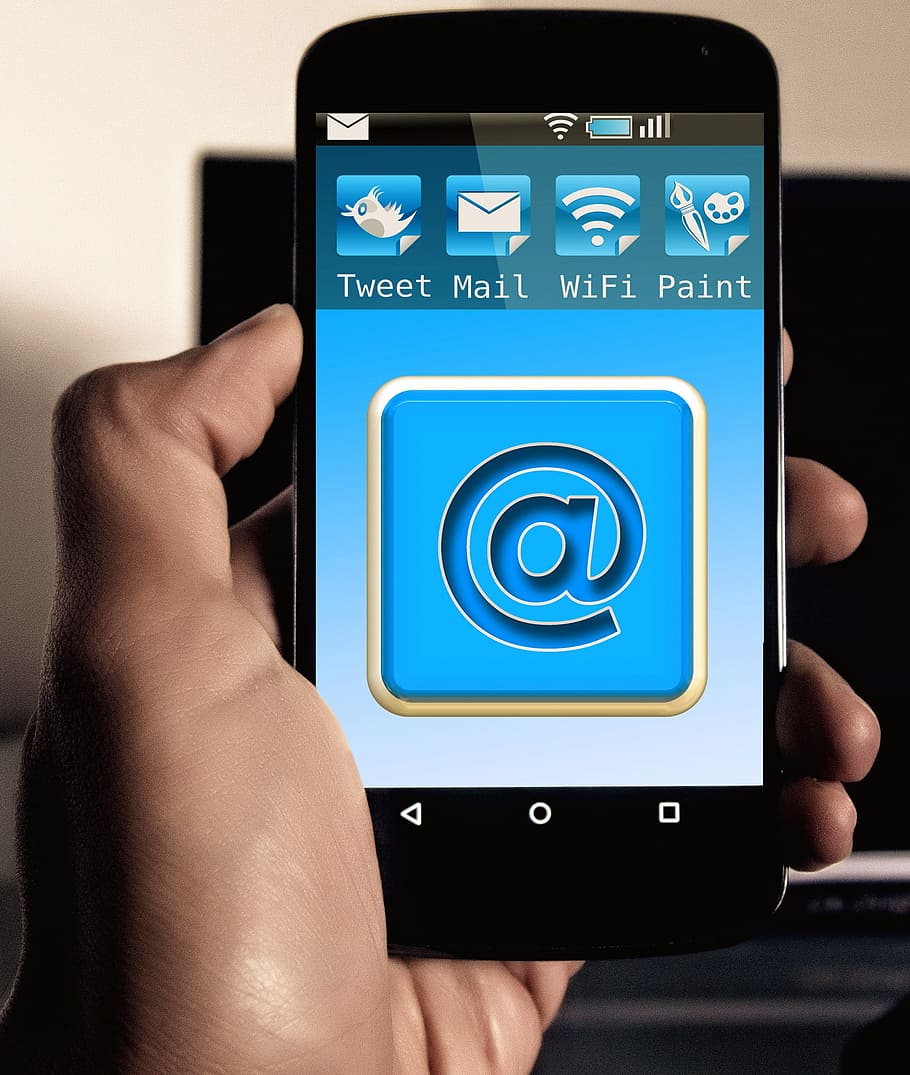 person holding black smartphone, mail, email, at, mobile phone HD wallpaper