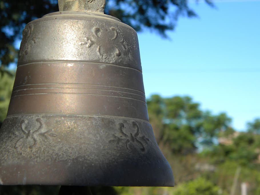 bell, old, iron, focus on foreground, tree, plant, close-up HD wallpaper