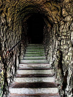 photography of concrete stair in tunnel, steps, dark, sinister HD wallpaper
