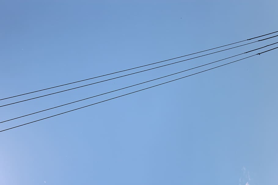power lines, sky, blue, blue sky, clear sky, cable, no people HD wallpaper