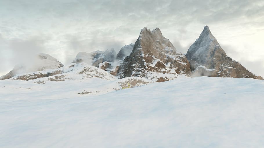 brown mountain on snow, mountains, alpine, winter, nature, roe deer HD wallpaper