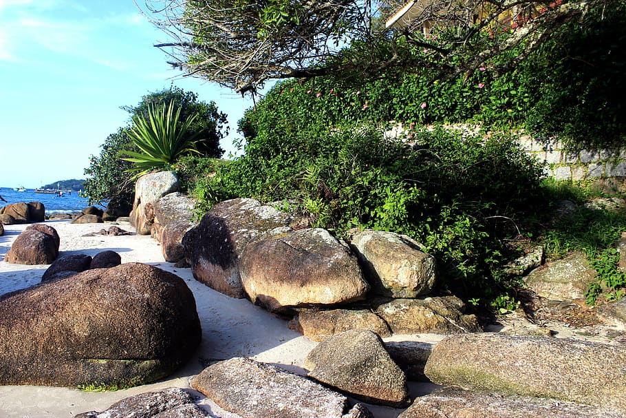 landscape, rocks, cottage, plant, solid, tree, rock - object HD wallpaper