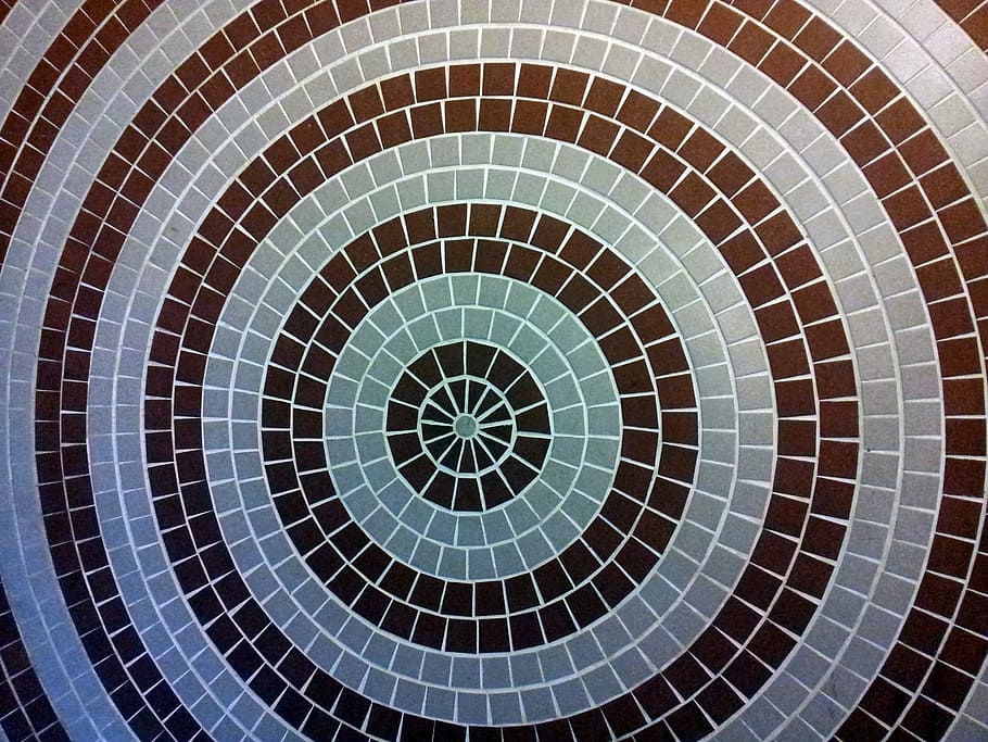 concentric circle shape mosaic wall, white, black, pattern HD wallpaper