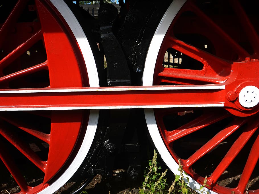 wheels, steel, train, transportation, red, land Vehicle, close-up HD wallpaper