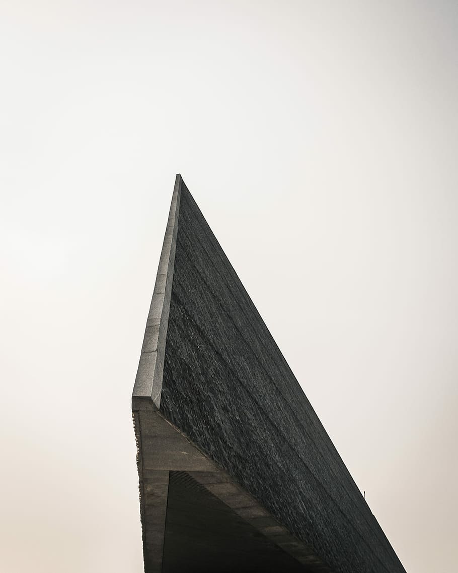 architectural photography of building, brown wooden roof under white sky HD wallpaper