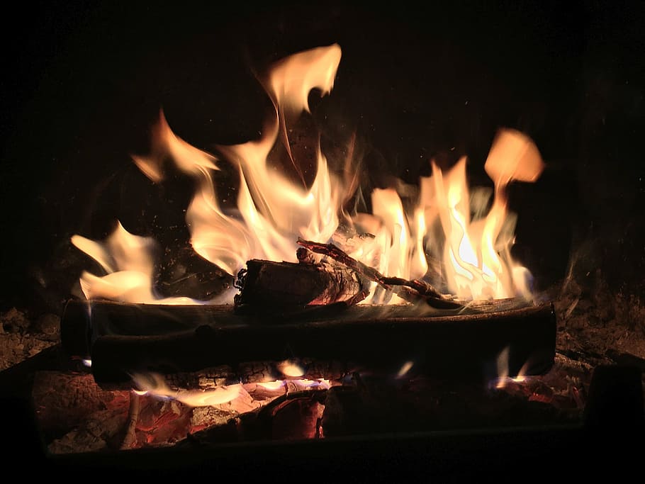 bonfire, winter, hot, fireplace, mood, light, yellow, oil lamp HD wallpaper