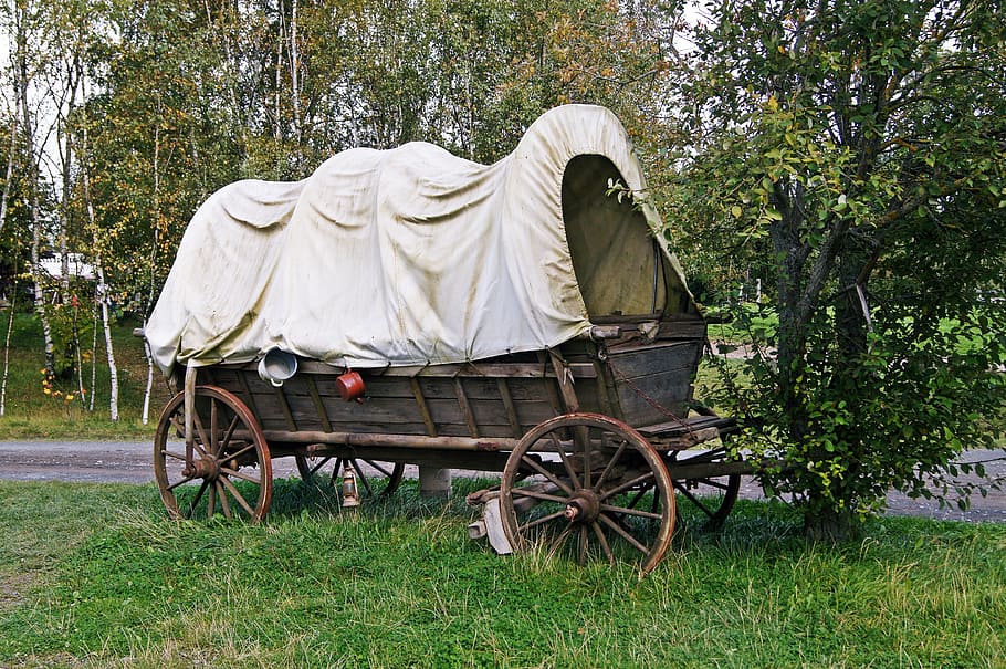 covered wagon, nostalgia, historically, wooden wheels, dare HD wallpaper