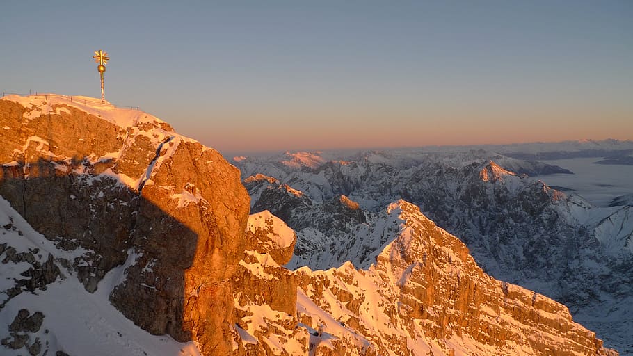 zugspitze, mountain, summit, summit cross, snow, december, scenics - nature HD wallpaper
