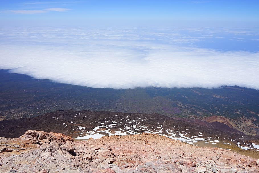 Teide, Outlook, Lowlands, Fog, deep view, clouds, selva marine, HD wallpaper