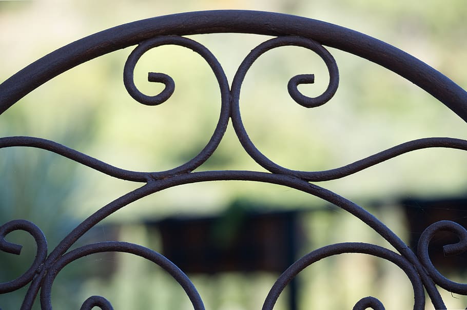 iron, chair, back, pattern, shape, outdoors, frame, metal, vintage HD wallpaper