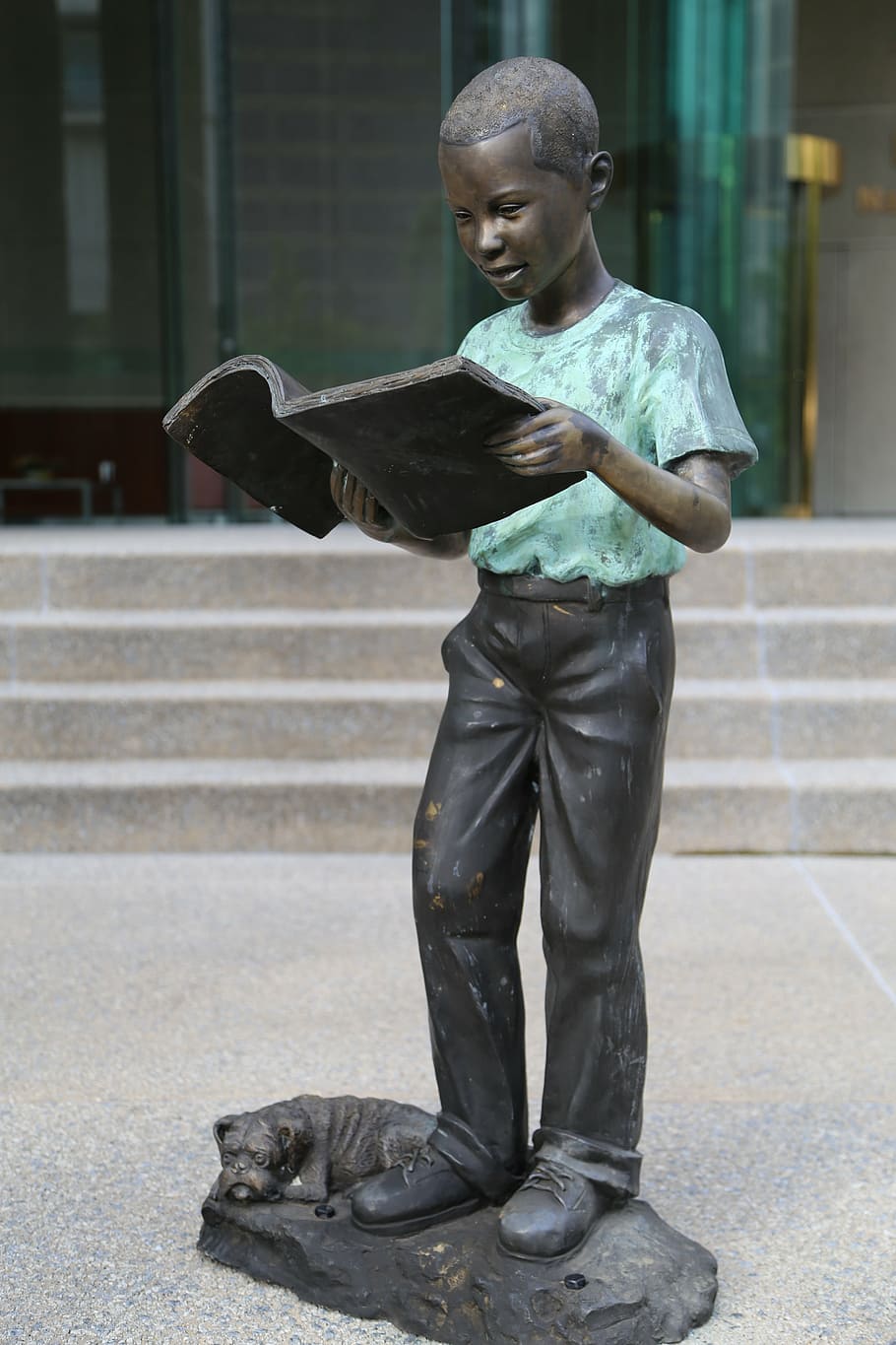 boy reading book statue, sculpture, figure, monument, child HD wallpaper
