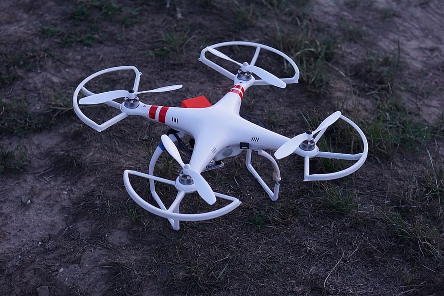 DJI Phantom Standard on ground, drone, quadcopter, field, agriculture, HD wallpaper