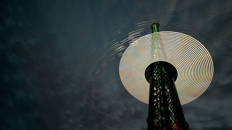 architecture, light streaks, lights, night, sky, tower, cloud - sky HD wallpaper