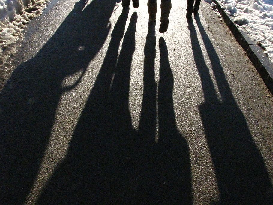 shadows, jogging, footprints, evening, walk, trail, outdoor HD wallpaper