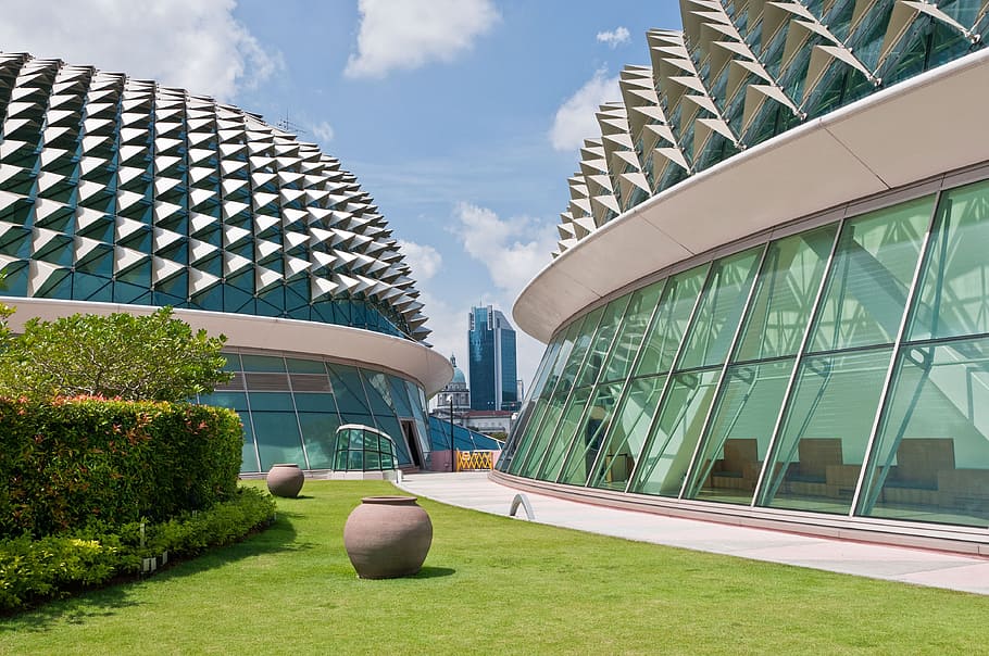 architecture, modern, sky, glass, window, singapore, esplanade, HD wallpaper