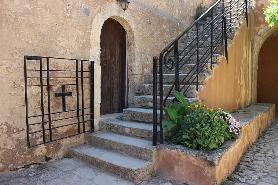 Greece, Crete, Arcadian, Monastery, arcadian monastery, staircase HD wallpaper