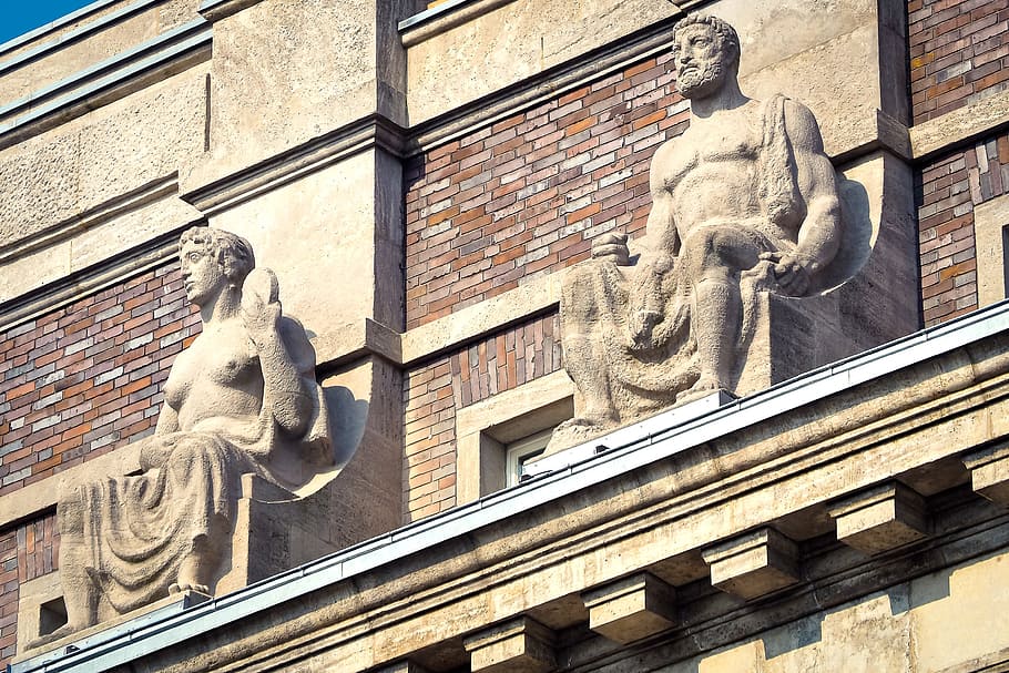 facade, statue, sculpture, ornament, figure, stone figure, stucco façade HD wallpaper