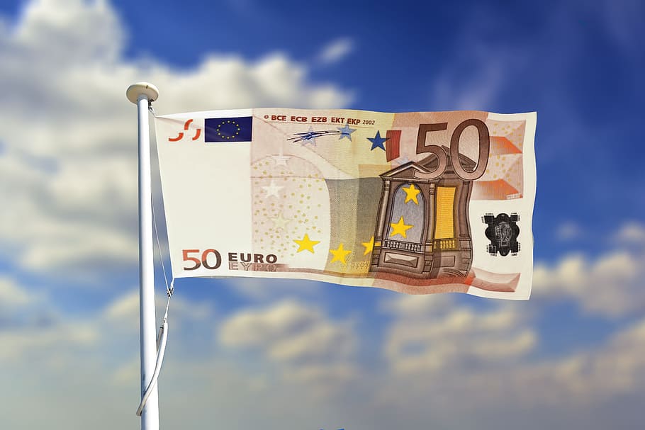 50 Euro banknote flag edited photography, banner, header, europe HD wallpaper