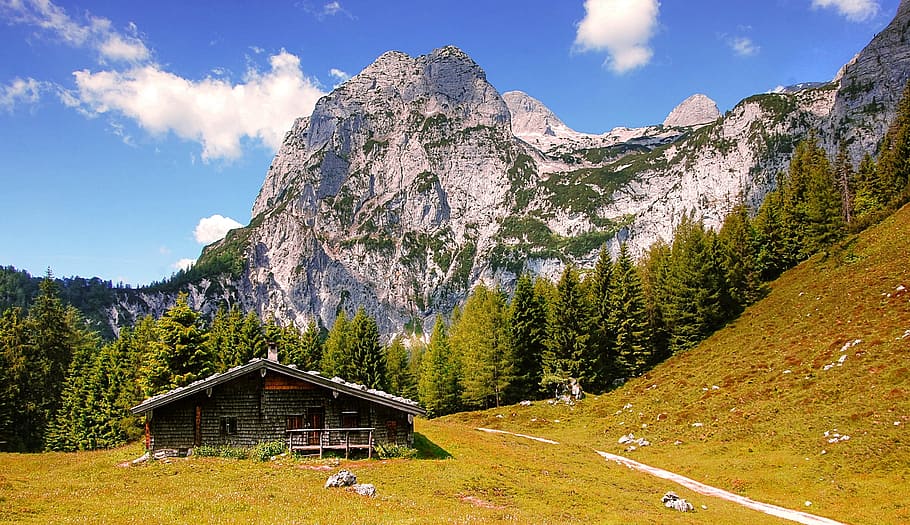 brown house near mountain, Alpine, Bavaria, Ramsau, Mountains, HD wallpaper