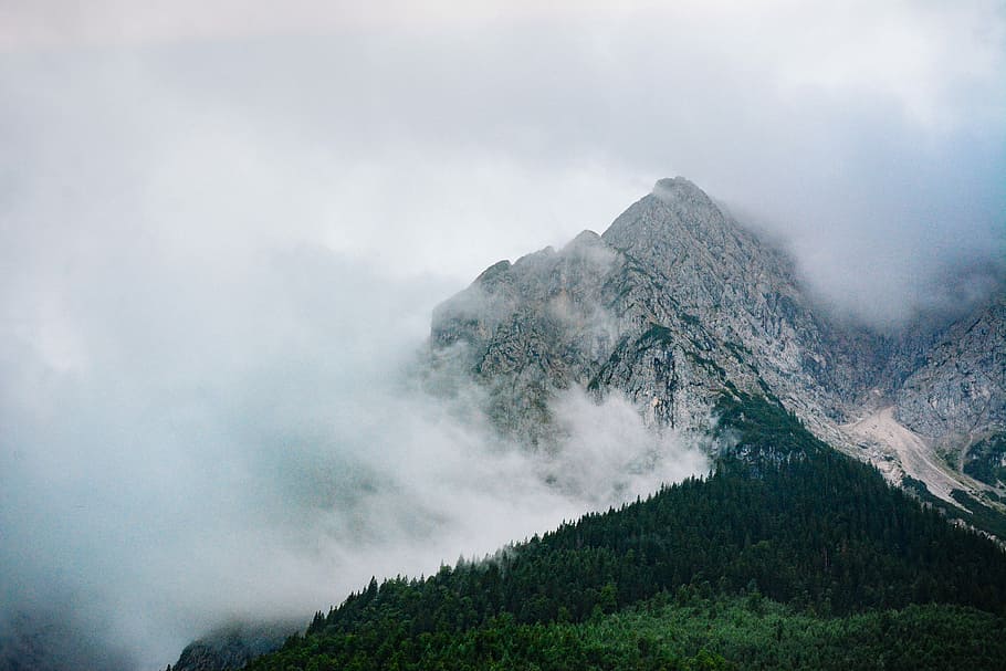 snow cap mountain surrounded by white clouds, cloud-covered mountain HD wallpaper