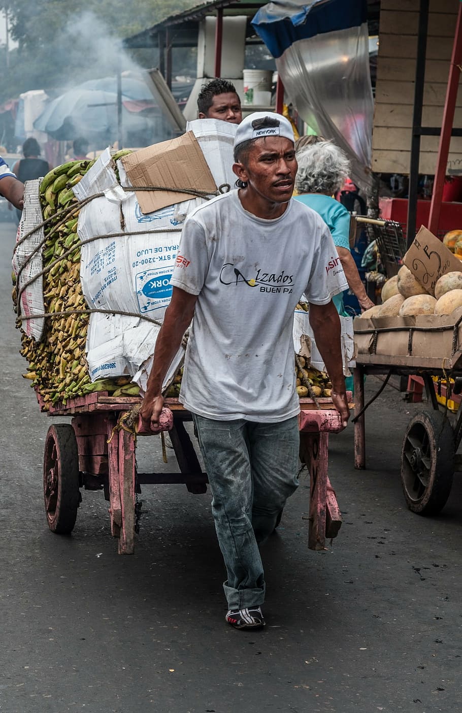 maracaibo, venezuela, man, working, cart, market, pulling, load, HD wallpaper