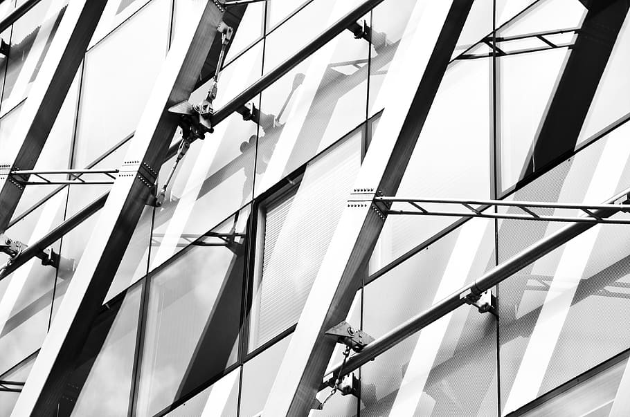 grayscale photography of building, exterior, architecture, modern HD wallpaper