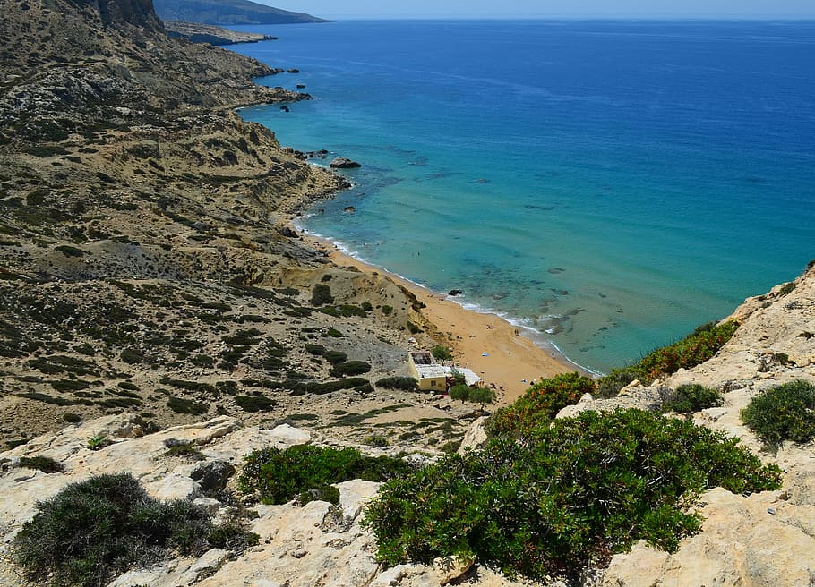 crete, matala, red beach, greek island, holiday, sea, view, HD wallpaper