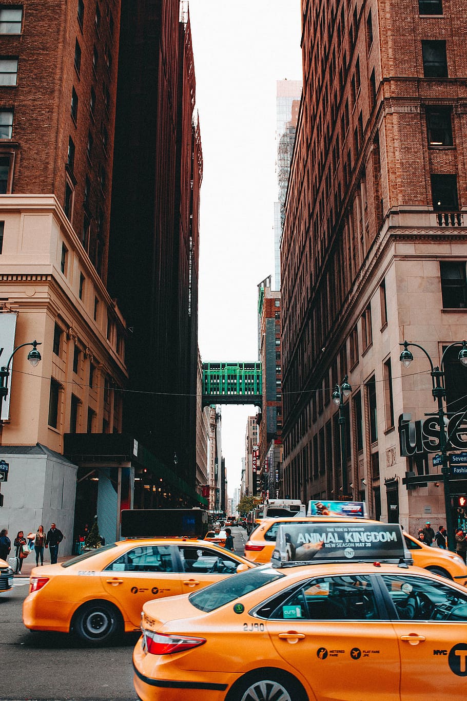 three orange taxi cabs on road, architecture, building, infrastructure HD wallpaper