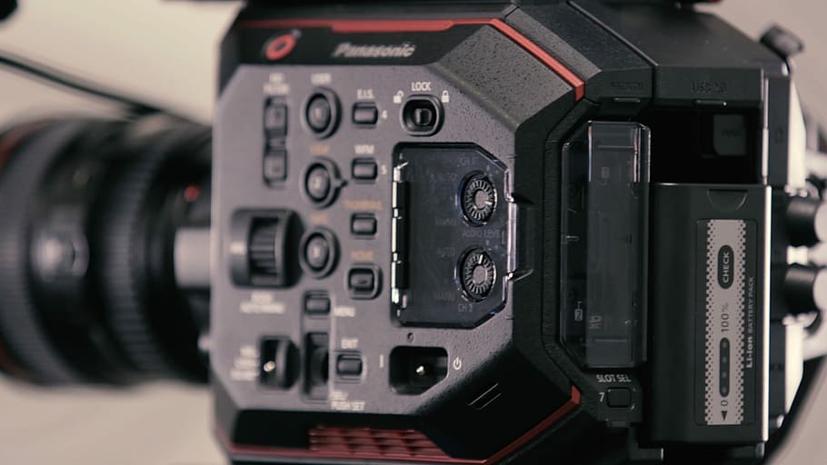 Panasonic video camera, black Panasonic camera, buttons, technology HD wallpaper