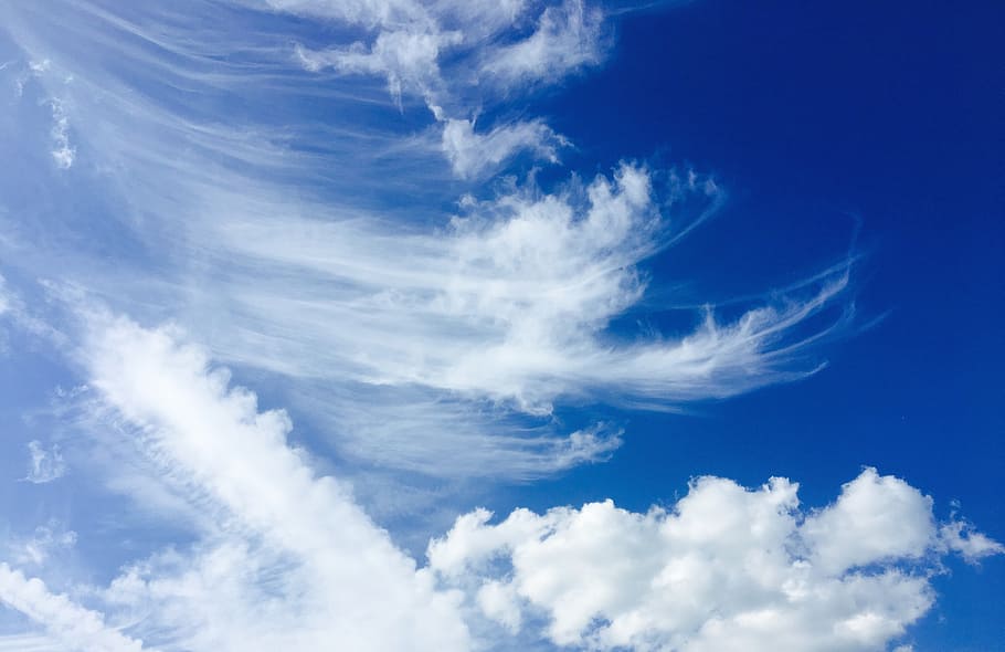 cloud formation under blue sky, clouds form, front detail, sunset HD wallpaper