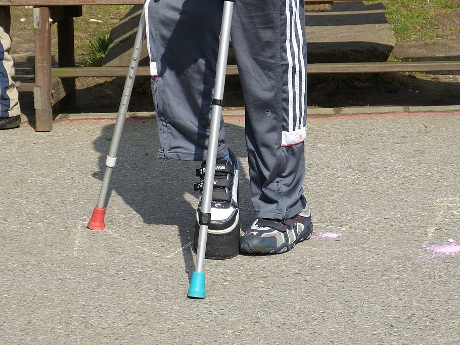 person using forearm crutches, disabled, handicap, patients HD wallpaper