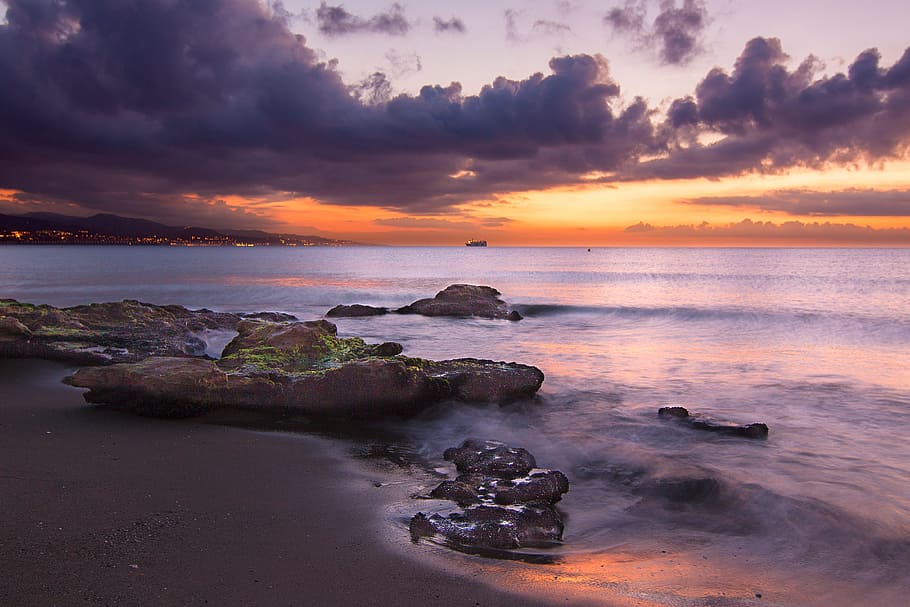 sea, ocean, water, waves, nature, rocks, horizon, blue, sky HD wallpaper
