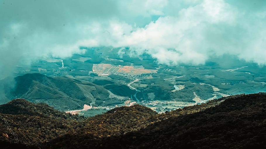 Aerial View of the Mountains, clouds, daylight, environment, fog HD wallpaper