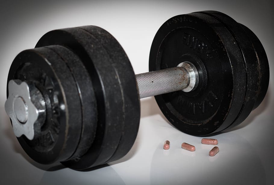dumbbell, weight lifting, power sports, doping, pills, fitness